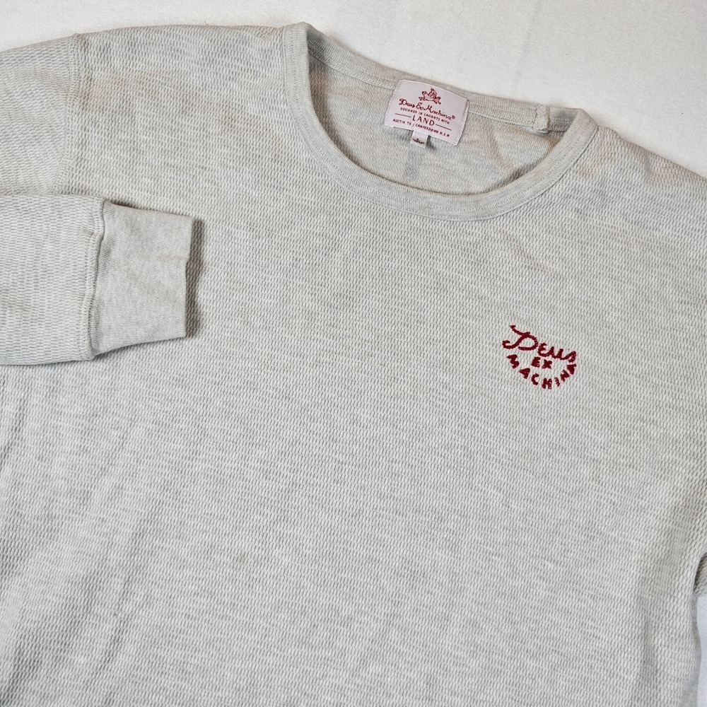 Deus Ex Machina x LAND Mens Large Waffle Knit Thermal Long Sleeve Shirt Grey